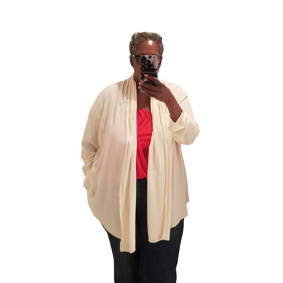 J. Jill Cream Longline Rayon Crepe Relaxed Fit Cardigan Waterfall Front XL EUC - Picture 2 of 7
